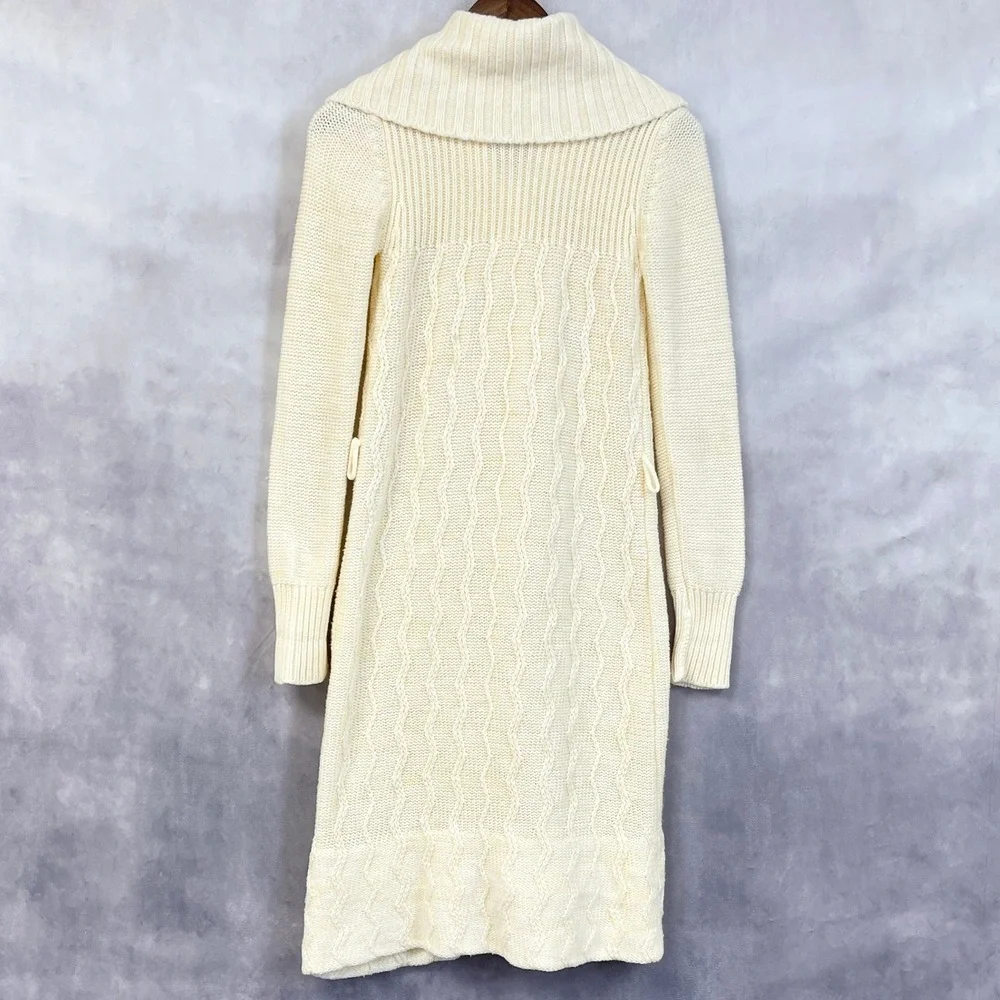Vtg 70s Gemini Collection Long Cardigan Sweater Women Medium Cable Knit Cottage